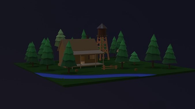 Low Poly Forest House Scene Low-poly 3D model