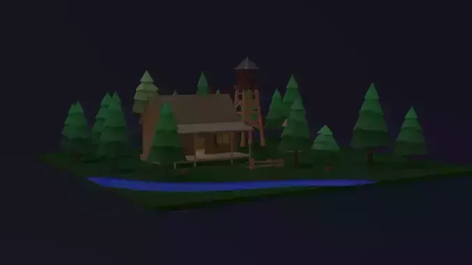 Low Poly Forest House Scene Low-poly 3D model Low Poly Forest House Scene Low-poly 3D model