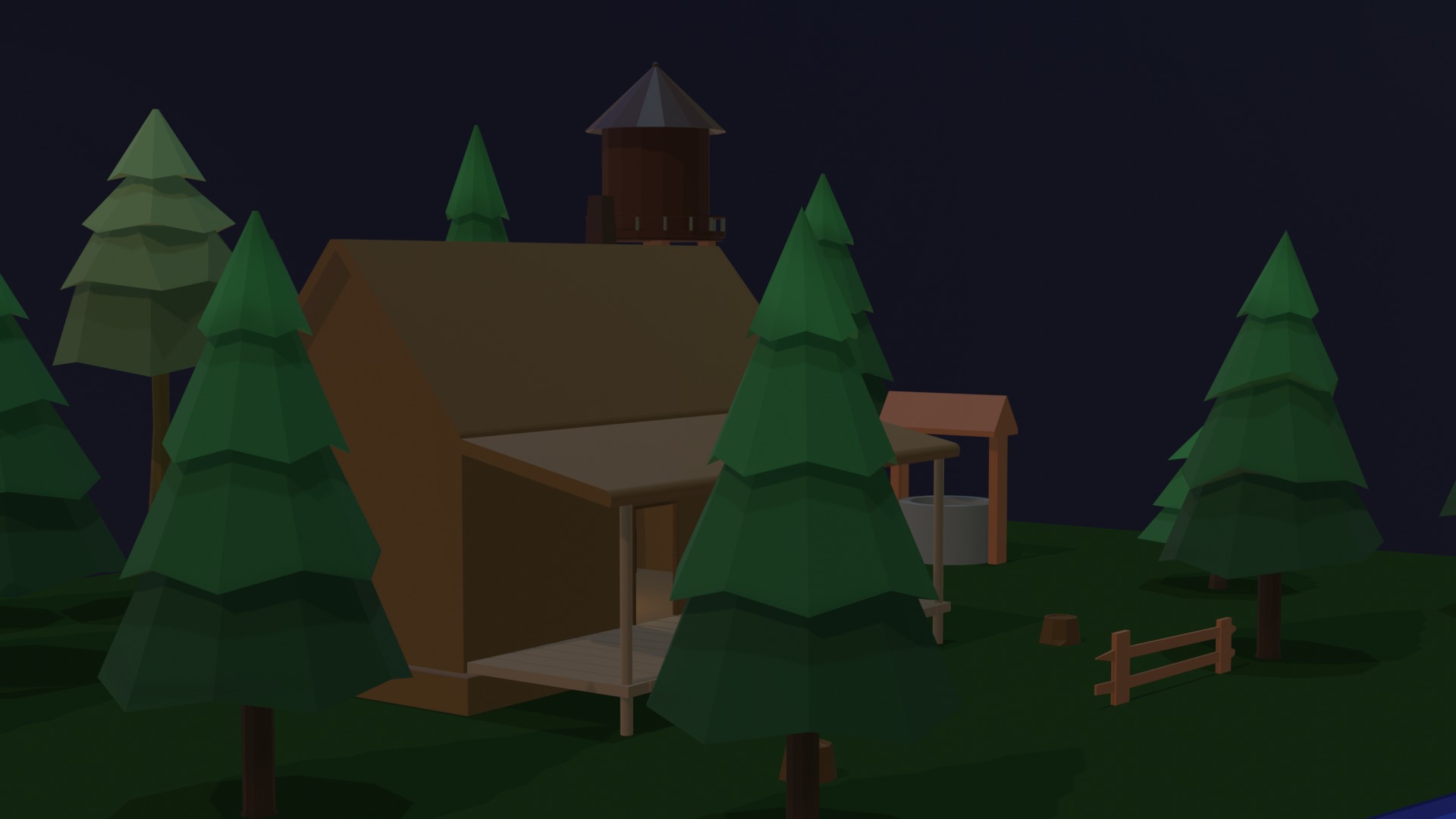 Low Poly Forest House Scene Low-poly 3D model_2