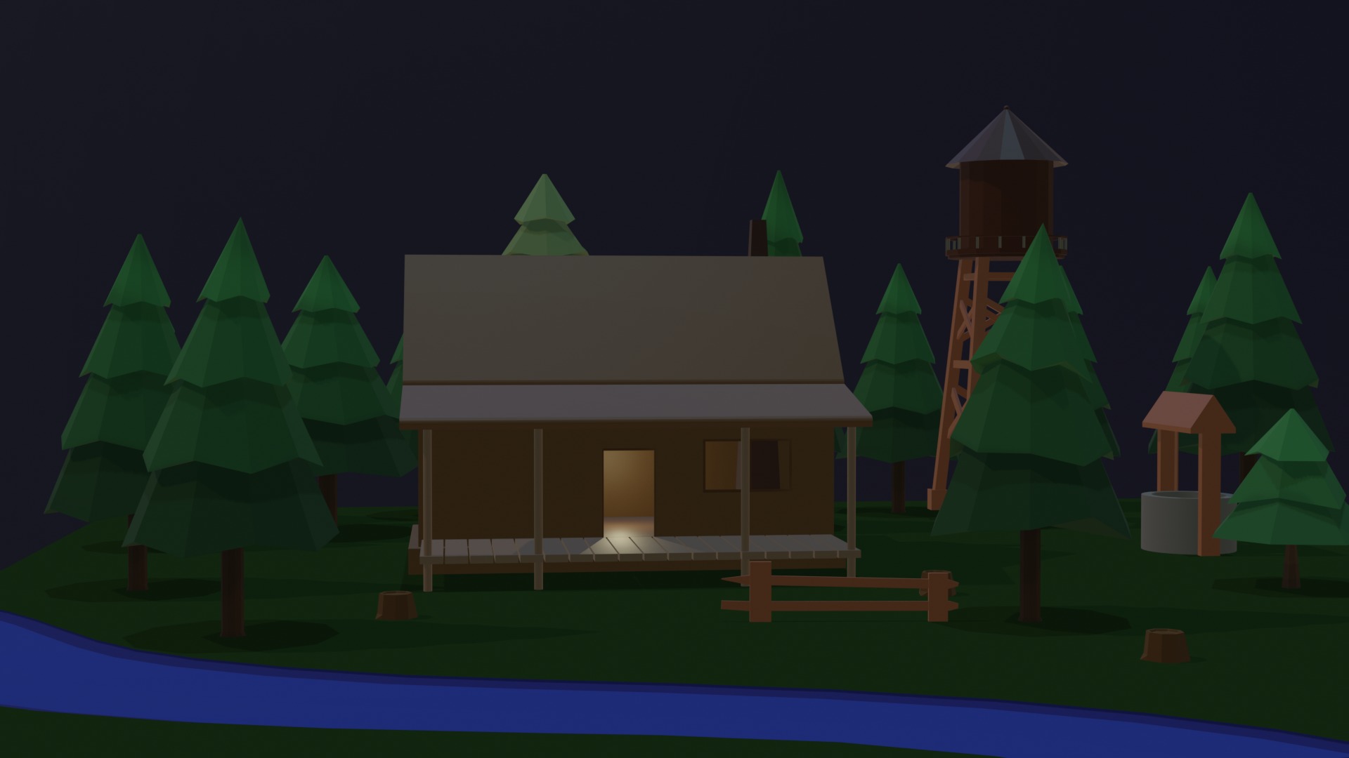Low Poly Forest House Scene Low-poly 3D model_1