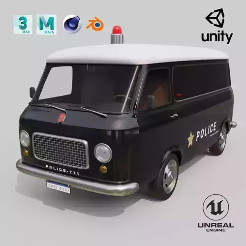 Realistic Vintage Police Van High-Detail Game-Ready Render Asset Low-poly 3D model