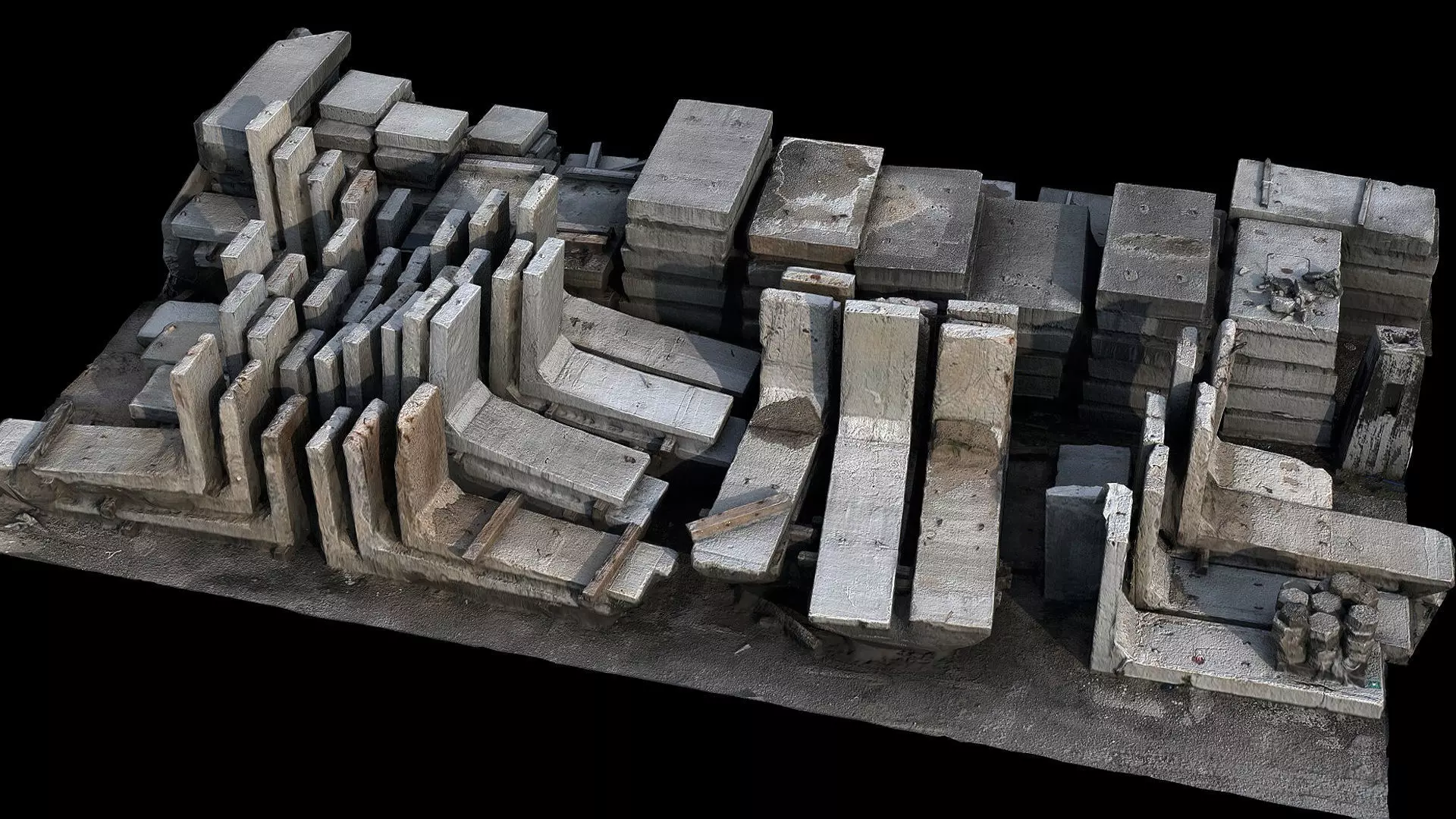 concrete large blocks construction-site photogrammetry Low-poly 3D model_0