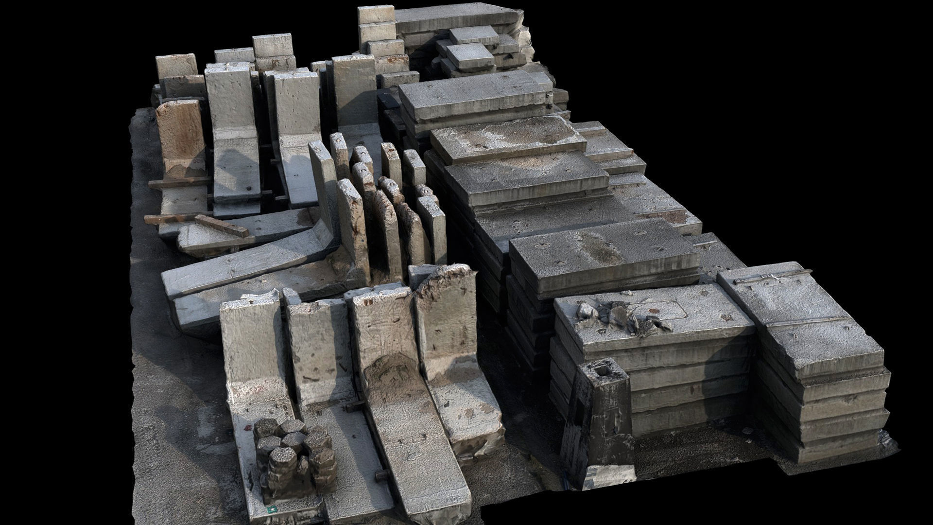 concrete large blocks construction-site photogrammetry Low-poly 3D model_1