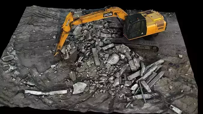 excavator concrete debris construction-site terrain Scan