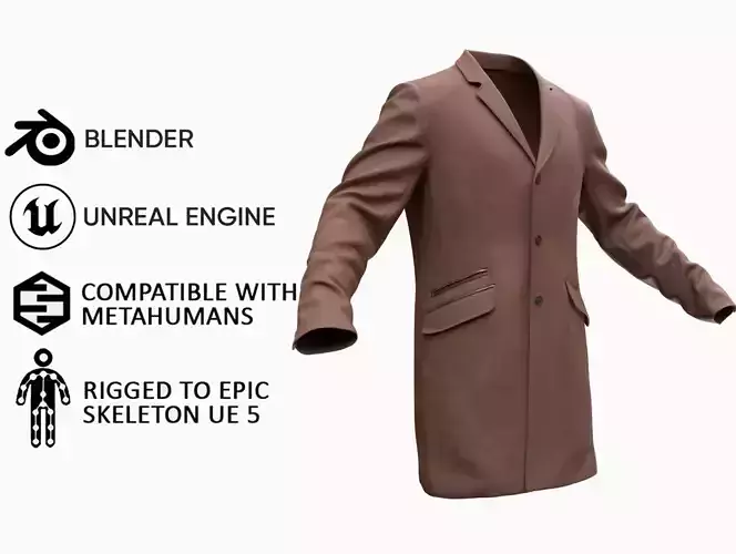 Coat 53 - All MH Bodies and UE5 Skeletons - Rigged Low-poly 3D model