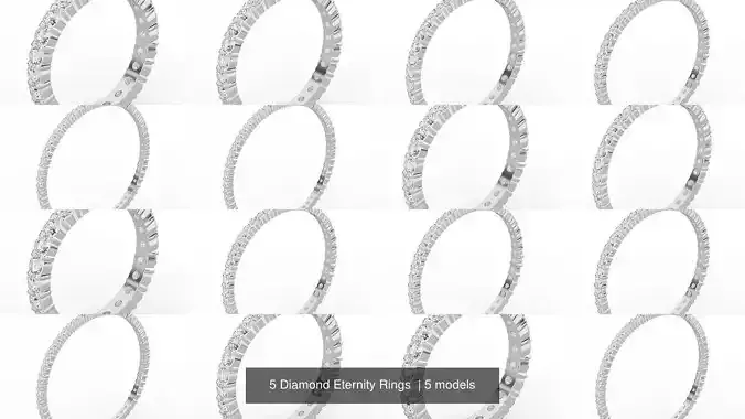  5 Diamond Eternity Rings  3D Model Collection