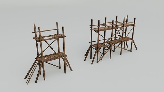 Medieval Wooden Scaffolding Low-poly 3D model 7