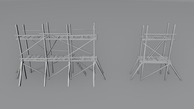 Medieval Wooden Scaffolding Low-poly 3D model 4