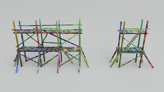 Medieval Wooden Scaffolding Low-poly 3D model 2