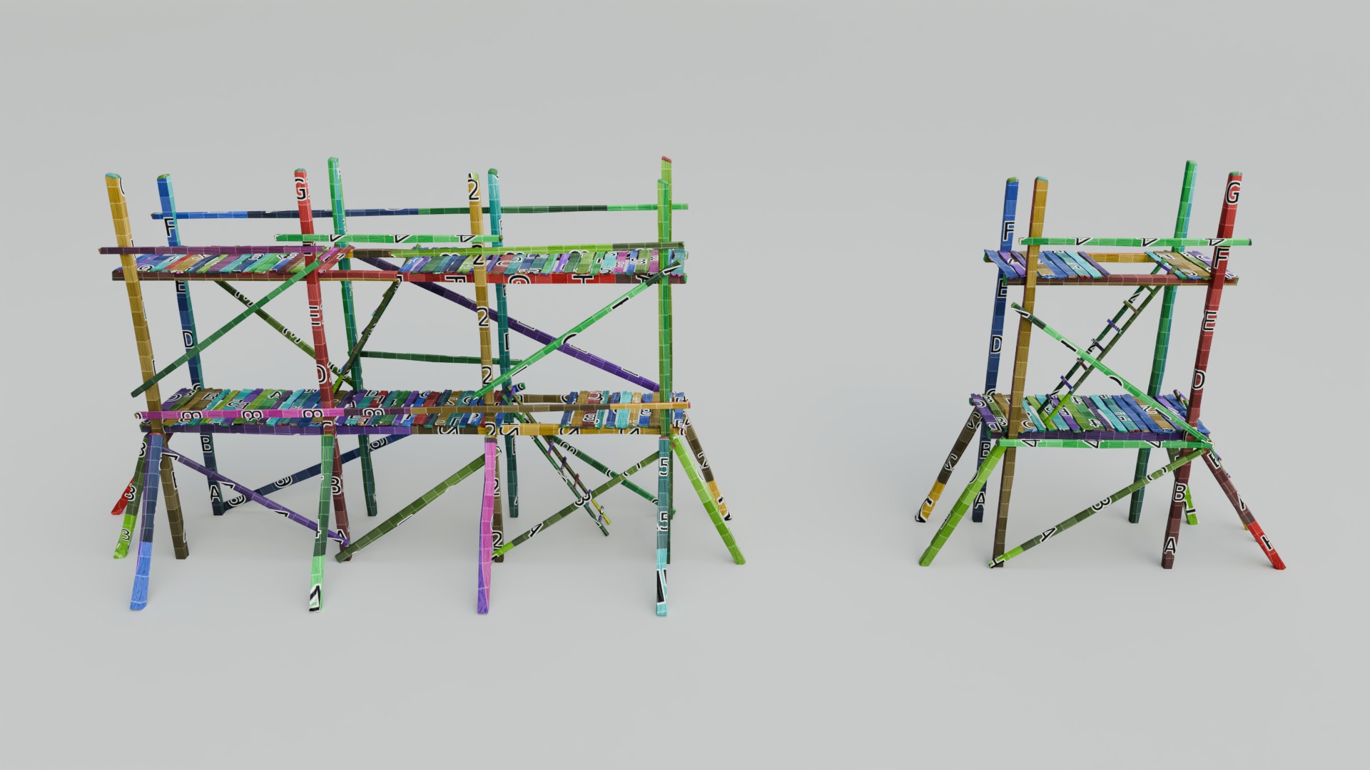 Medieval Wooden Scaffolding Low-poly 3D model_1