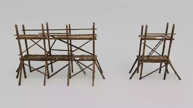 Medieval Wooden Scaffolding Low-poly 3D model