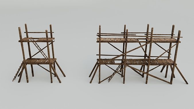 Medieval Wooden Scaffolding Low-poly 3D model 6