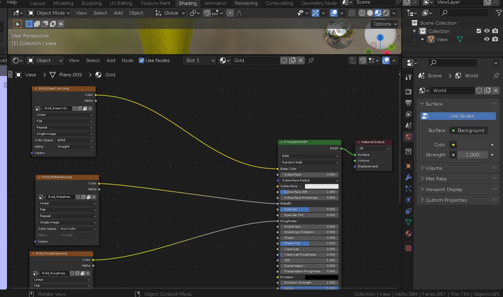 Vase in rough gold material damaged shape  Low-poly 3D model_25