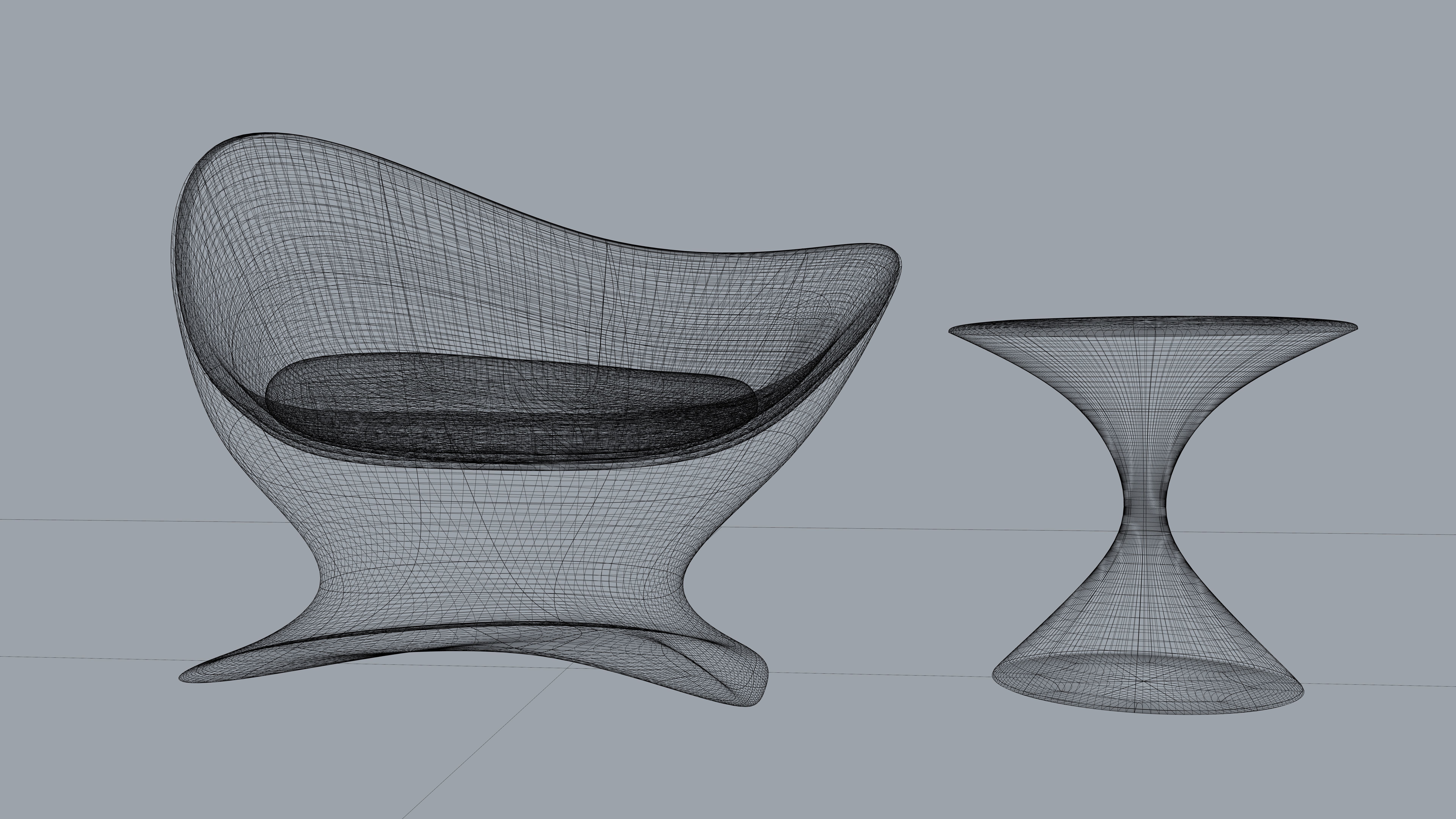 Futuristic Gold Chair and Table Set - Free Form Design 3D model_4