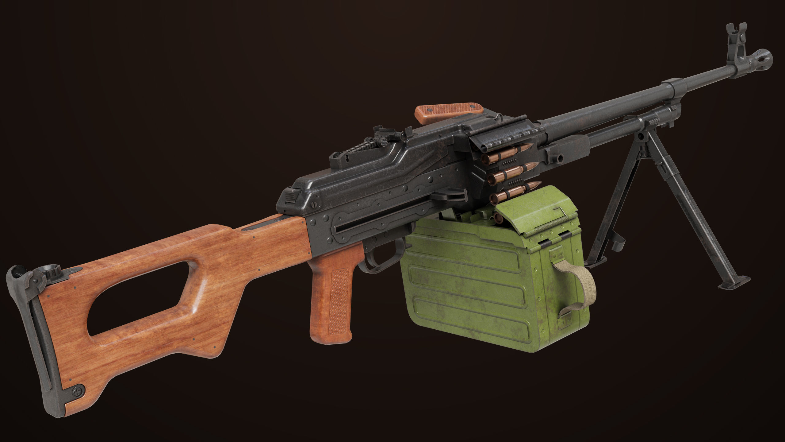 Machine Gun 11 Wood handle All PBR Unity UE Textures Low-poly 3D model_12