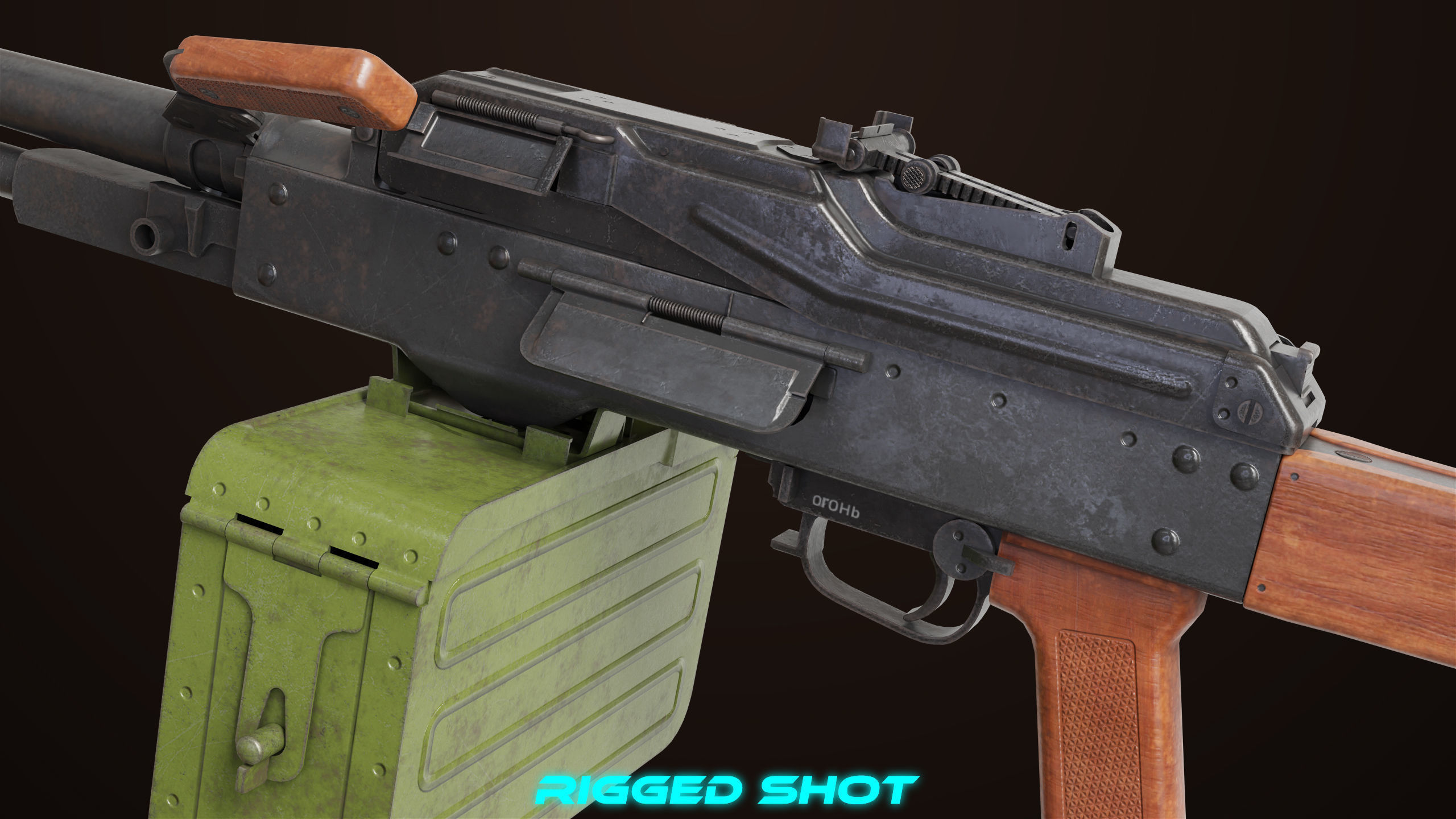 Machine Gun 11 Wood handle All PBR Unity UE Textures Low-poly 3D model_26