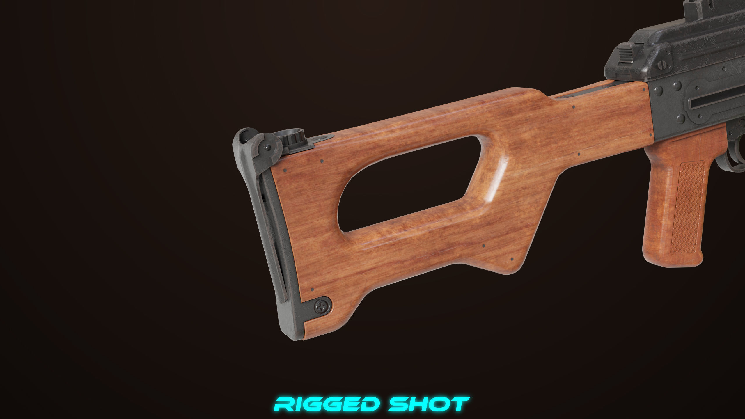 Machine Gun 11 Wood handle All PBR Unity UE Textures Low-poly 3D model_15
