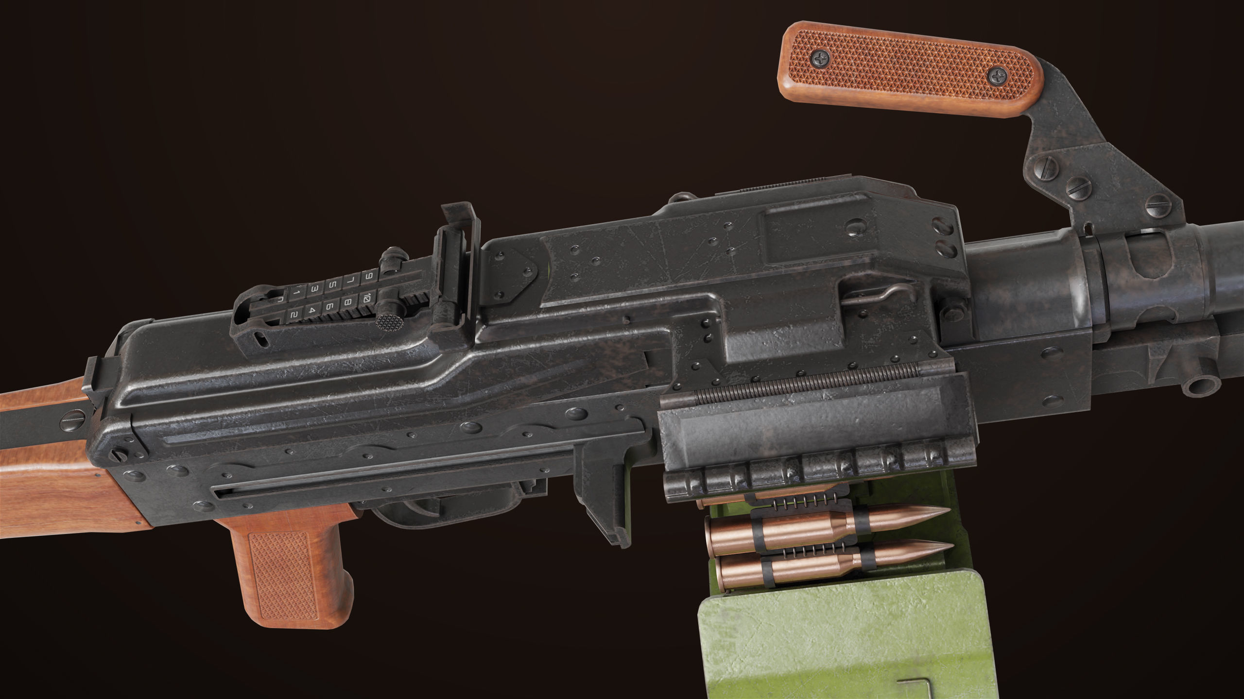 Machine Gun 11 Wood handle All PBR Unity UE Textures Low-poly 3D model_35