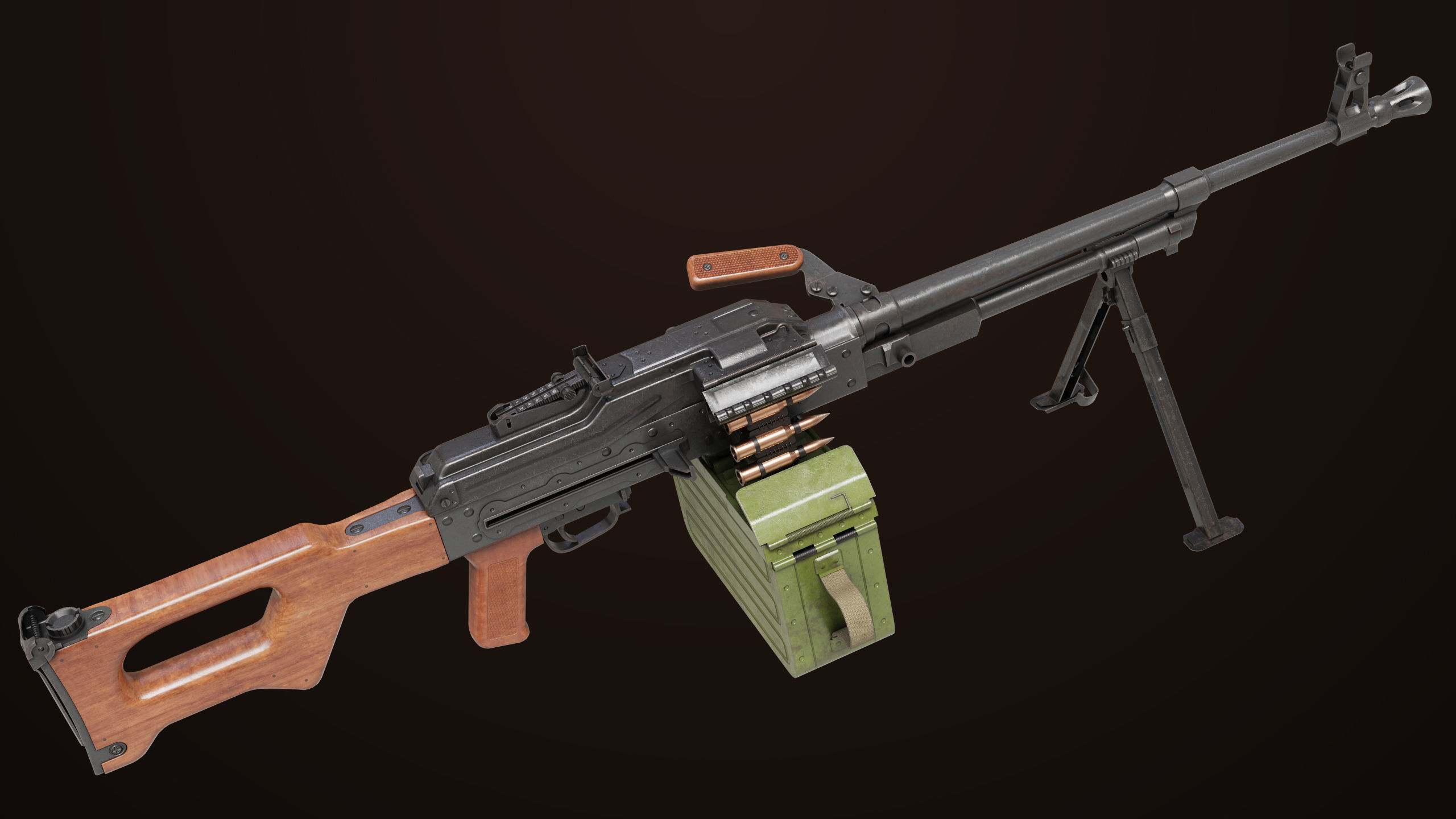 Machine Gun 11 Wood handle All PBR Unity UE Textures Low-poly 3D model_7