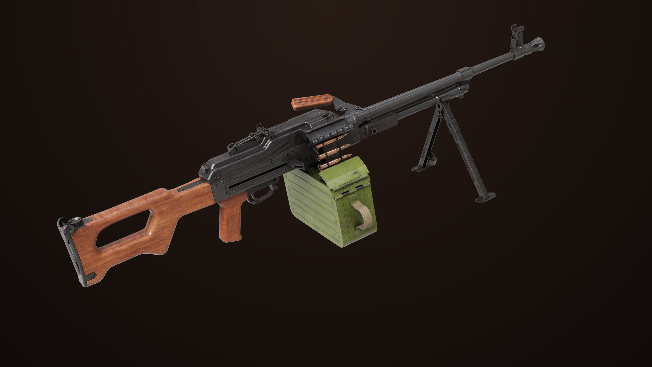 Machine Gun 11 Wood handle All PBR Unity UE Textures Low-poly 3D model_1