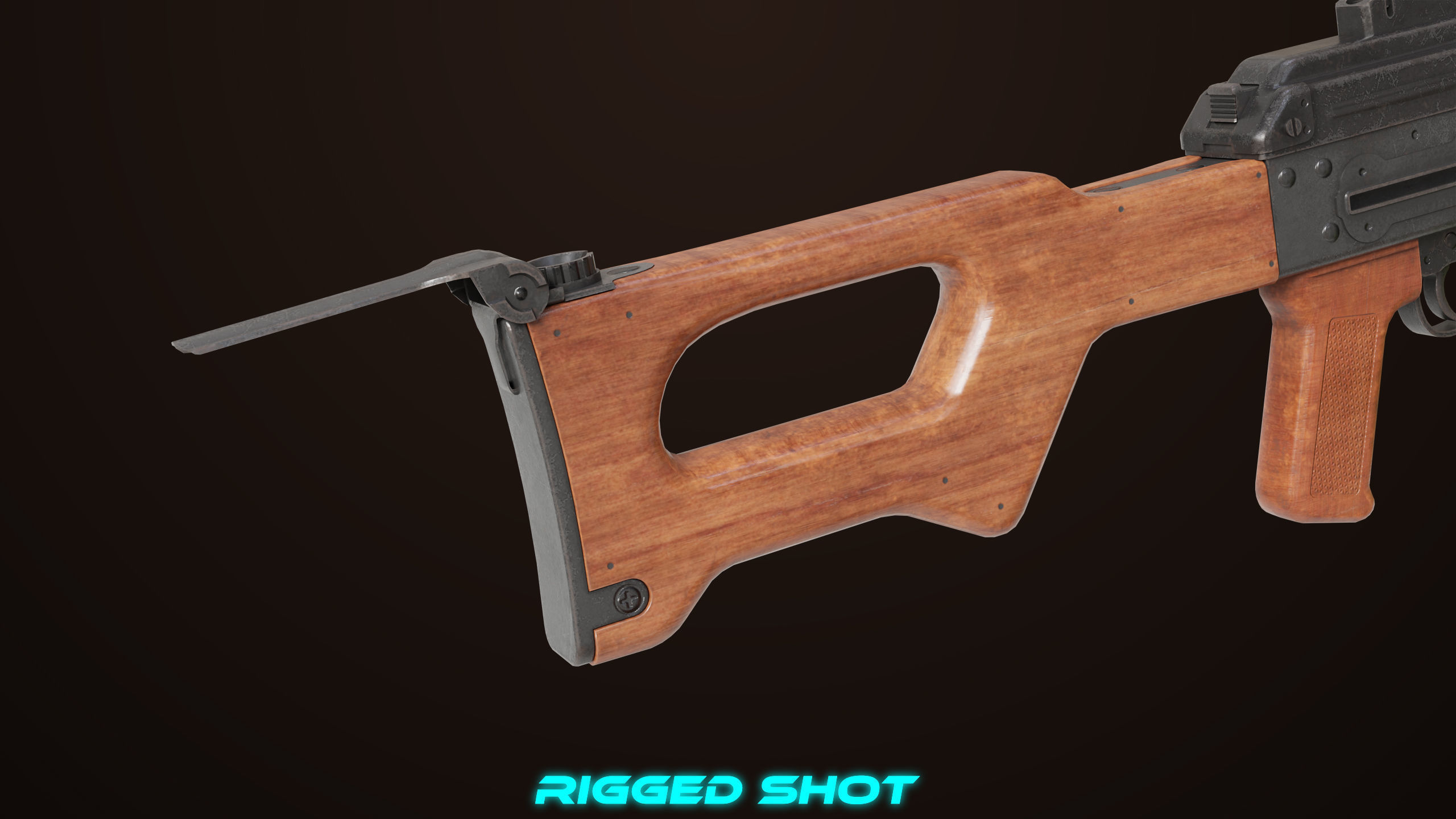 Machine Gun 11 Wood handle All PBR Unity UE Textures Low-poly 3D model_16