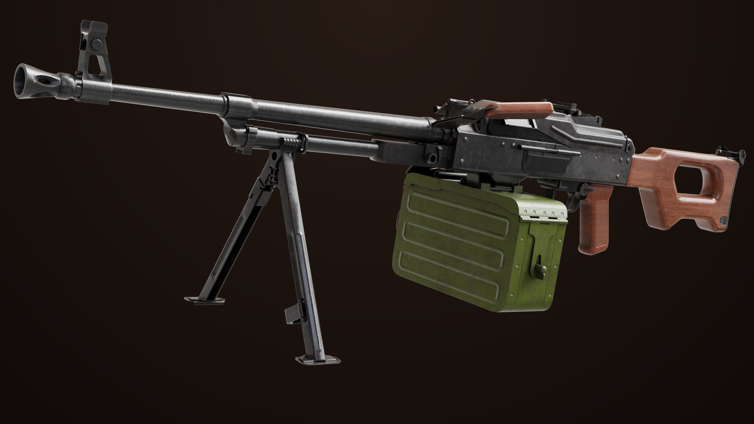 Machine Gun 11 Wood handle All PBR Unity UE Textures Low-poly 3D model_8