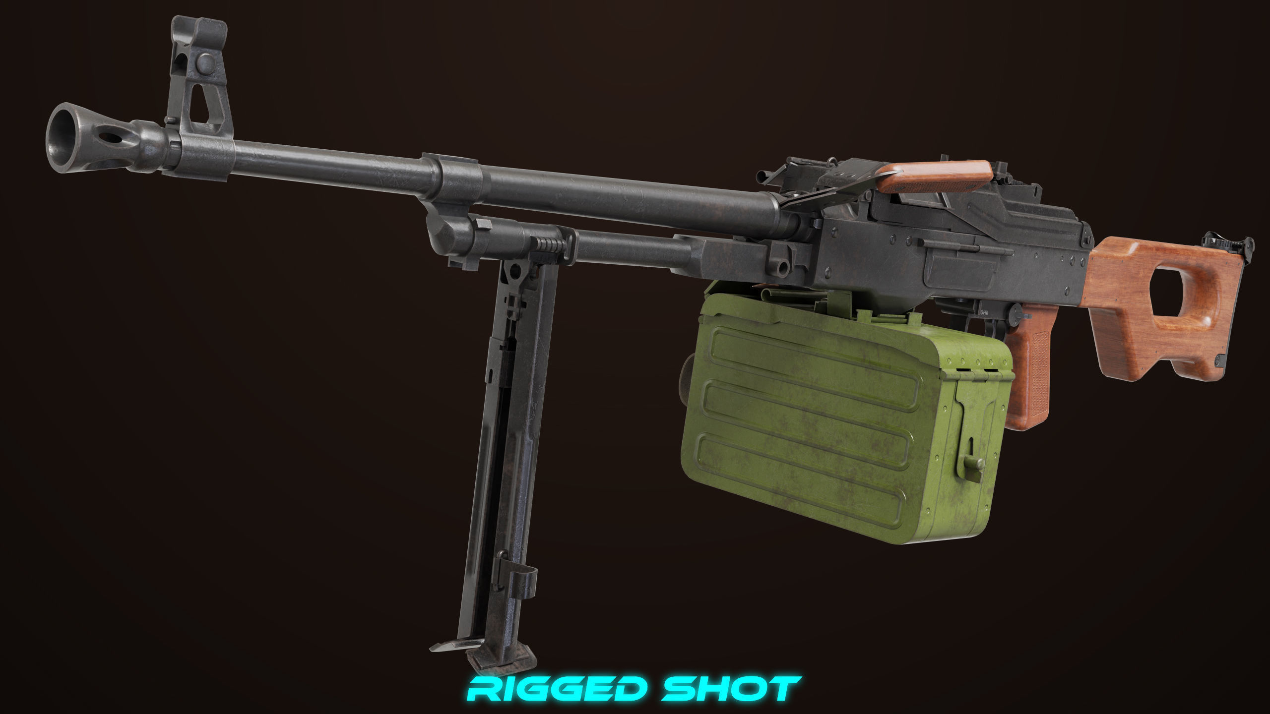 Machine Gun 11 Wood handle All PBR Unity UE Textures Low-poly 3D model_13