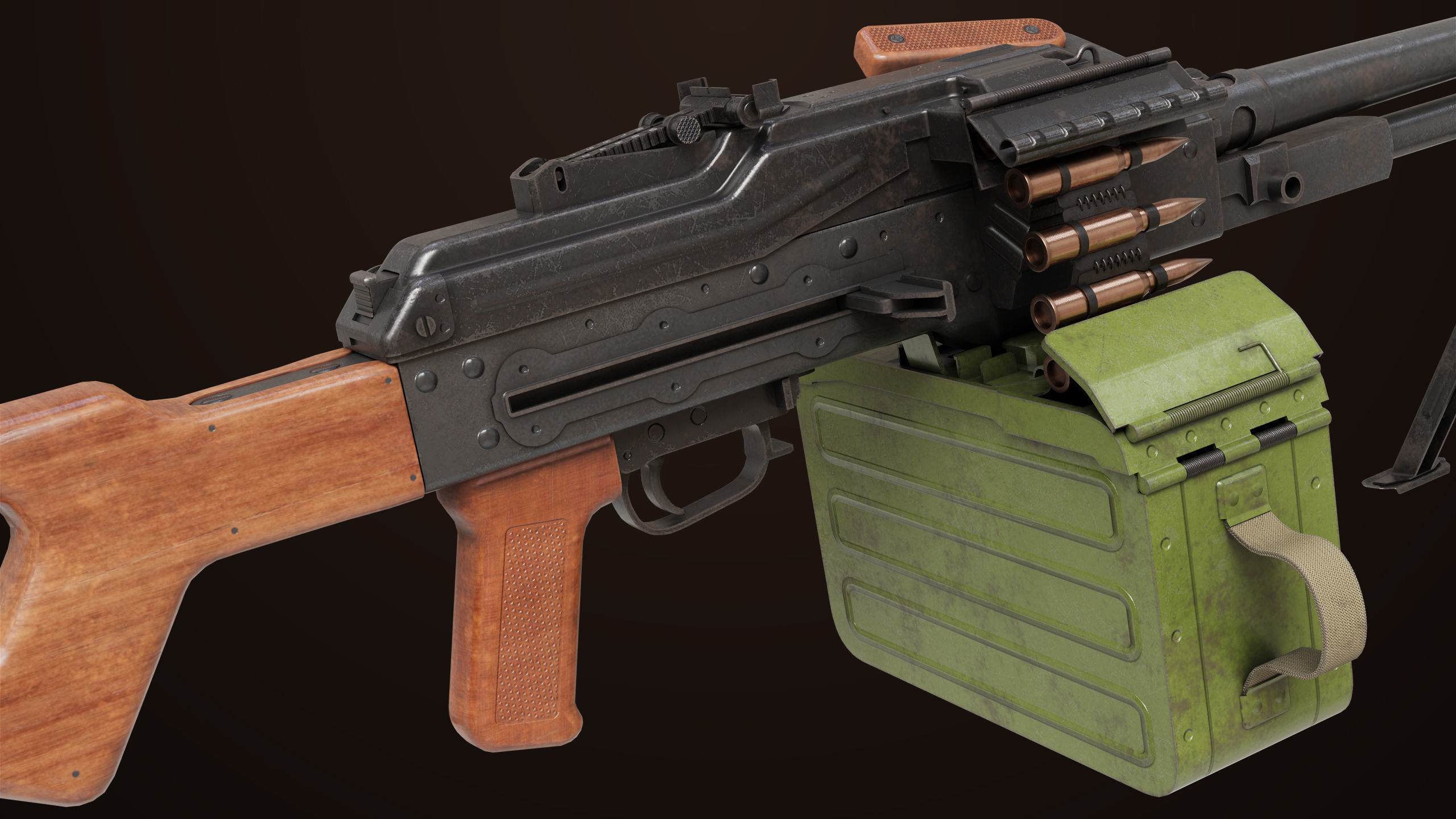 Machine Gun 11 Wood handle All PBR Unity UE Textures Low-poly 3D model_11