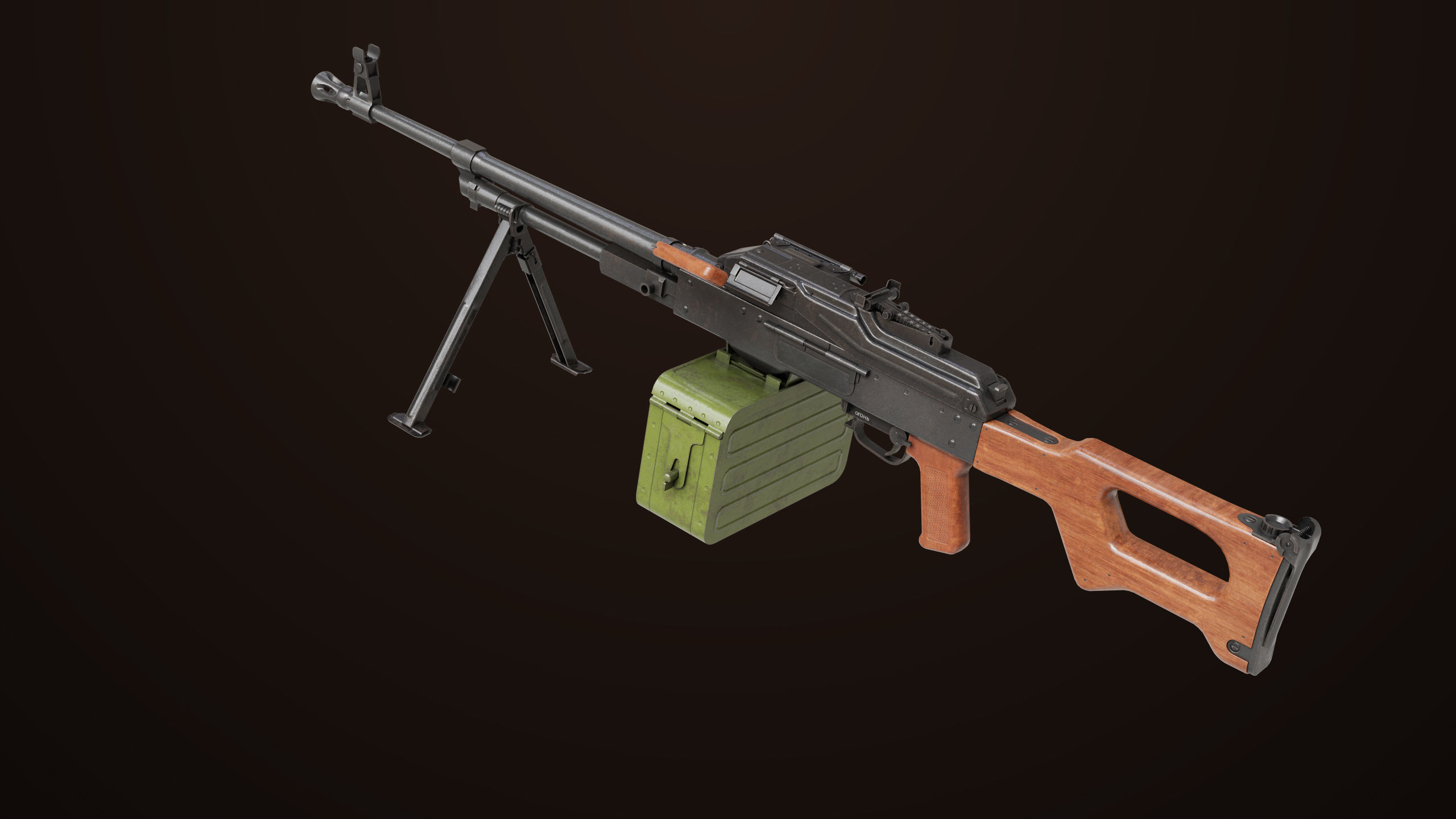 Machine Gun 11 Wood handle All PBR Unity UE Textures Low-poly 3D model_5