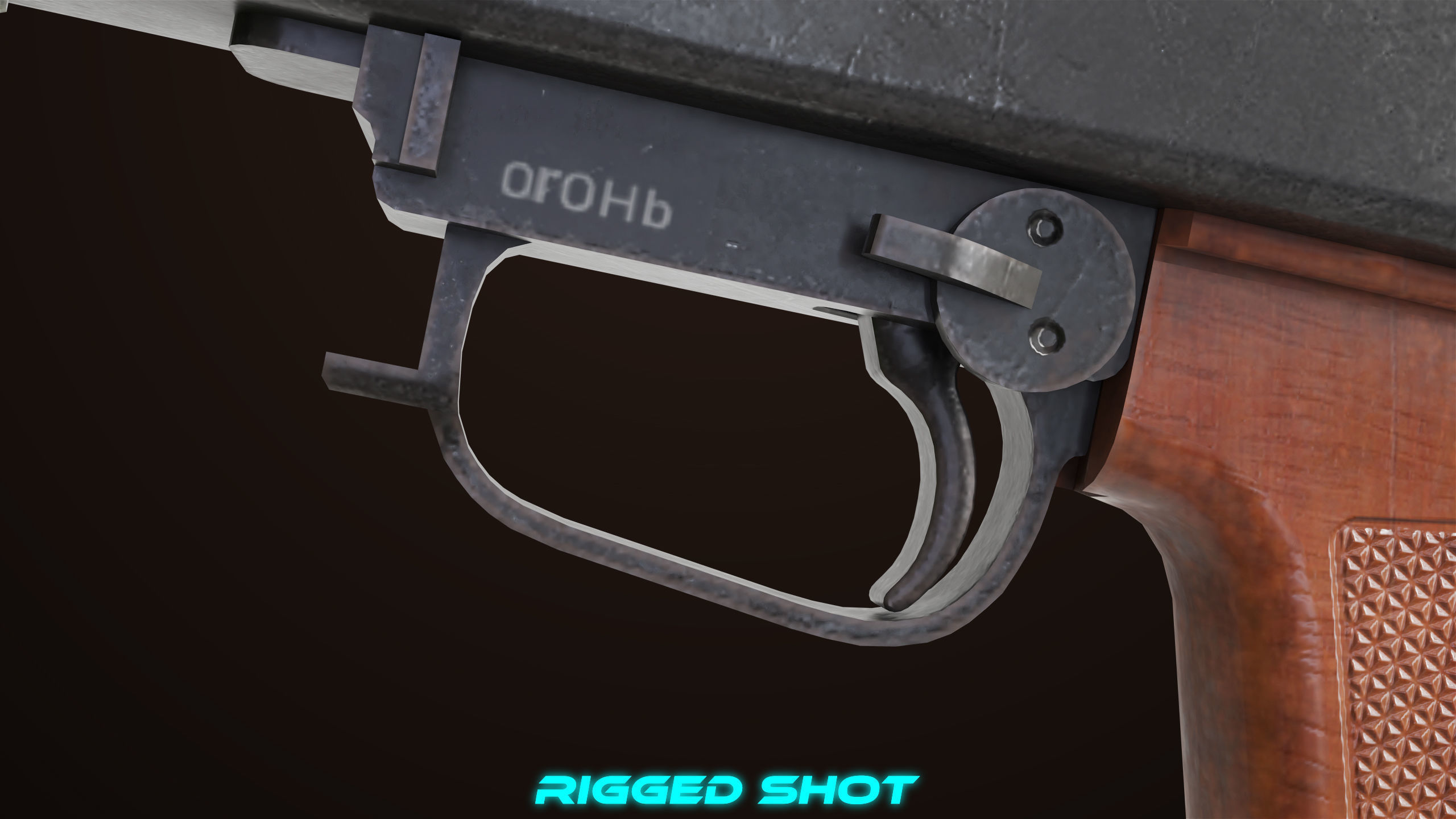 Machine Gun 11 Wood handle All PBR Unity UE Textures Low-poly 3D model_30