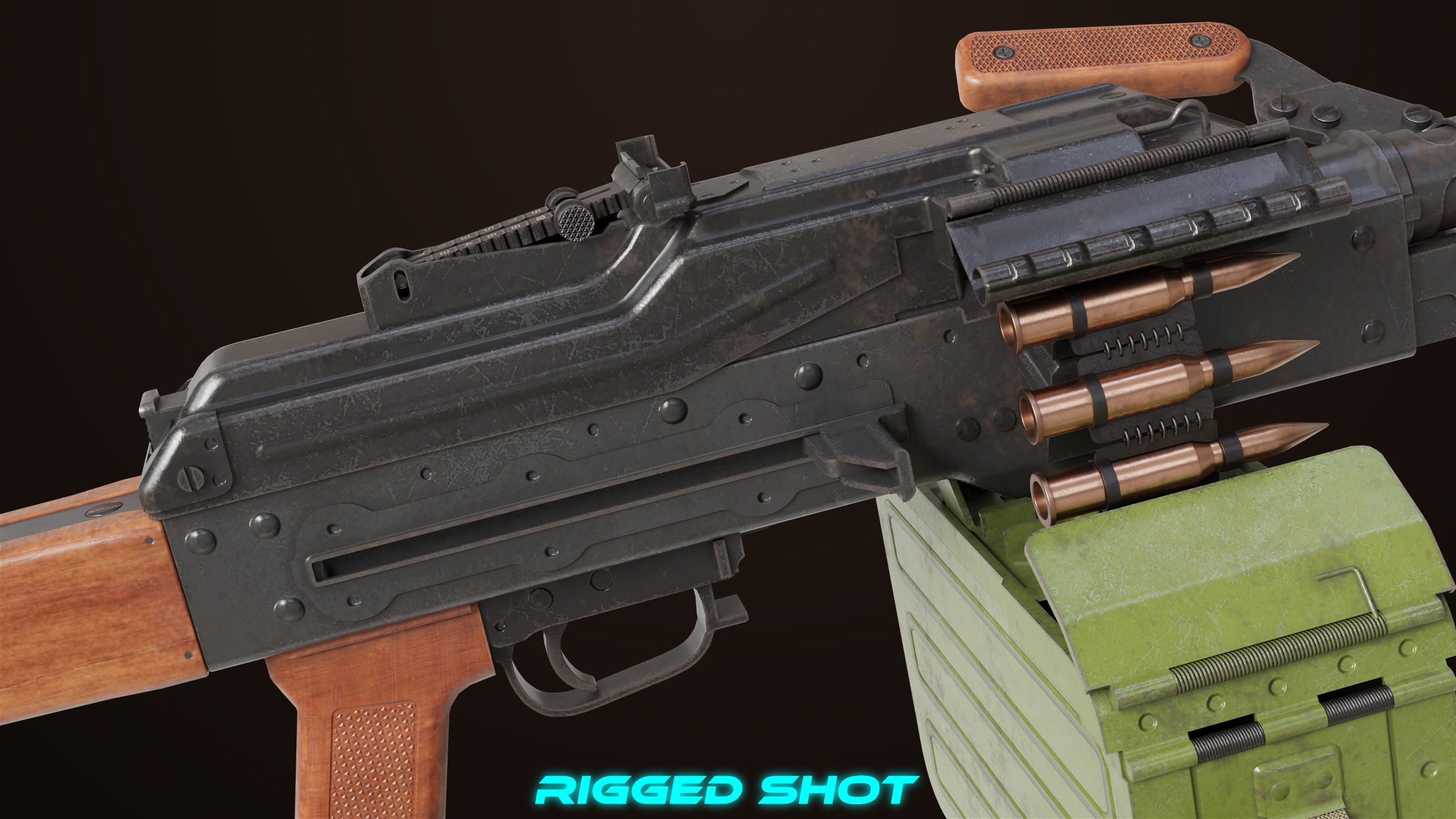 Machine Gun 11 Wood handle All PBR Unity UE Textures Low-poly 3D model_17