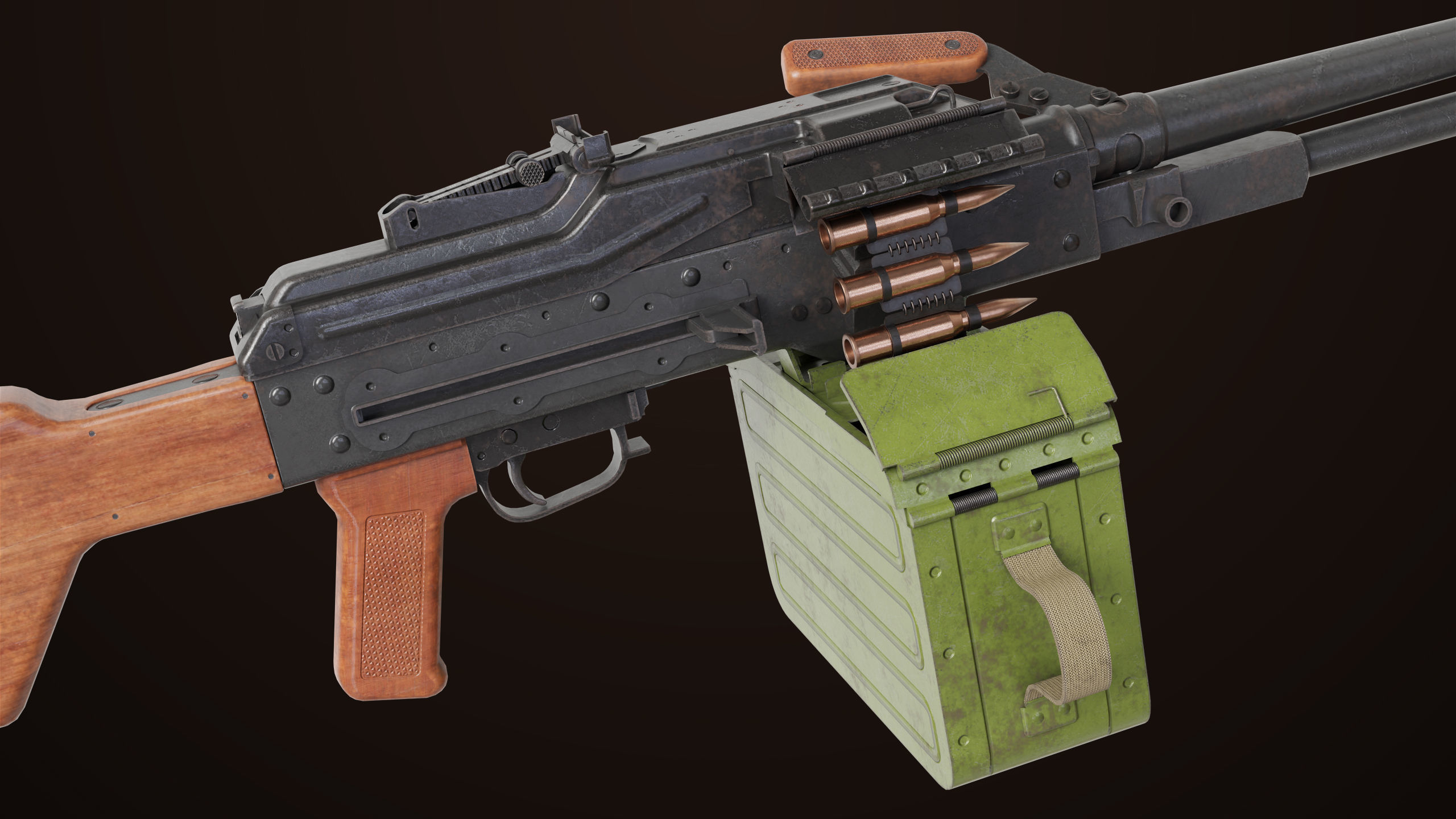 Machine Gun 11 Wood handle All PBR Unity UE Textures Low-poly 3D model_33