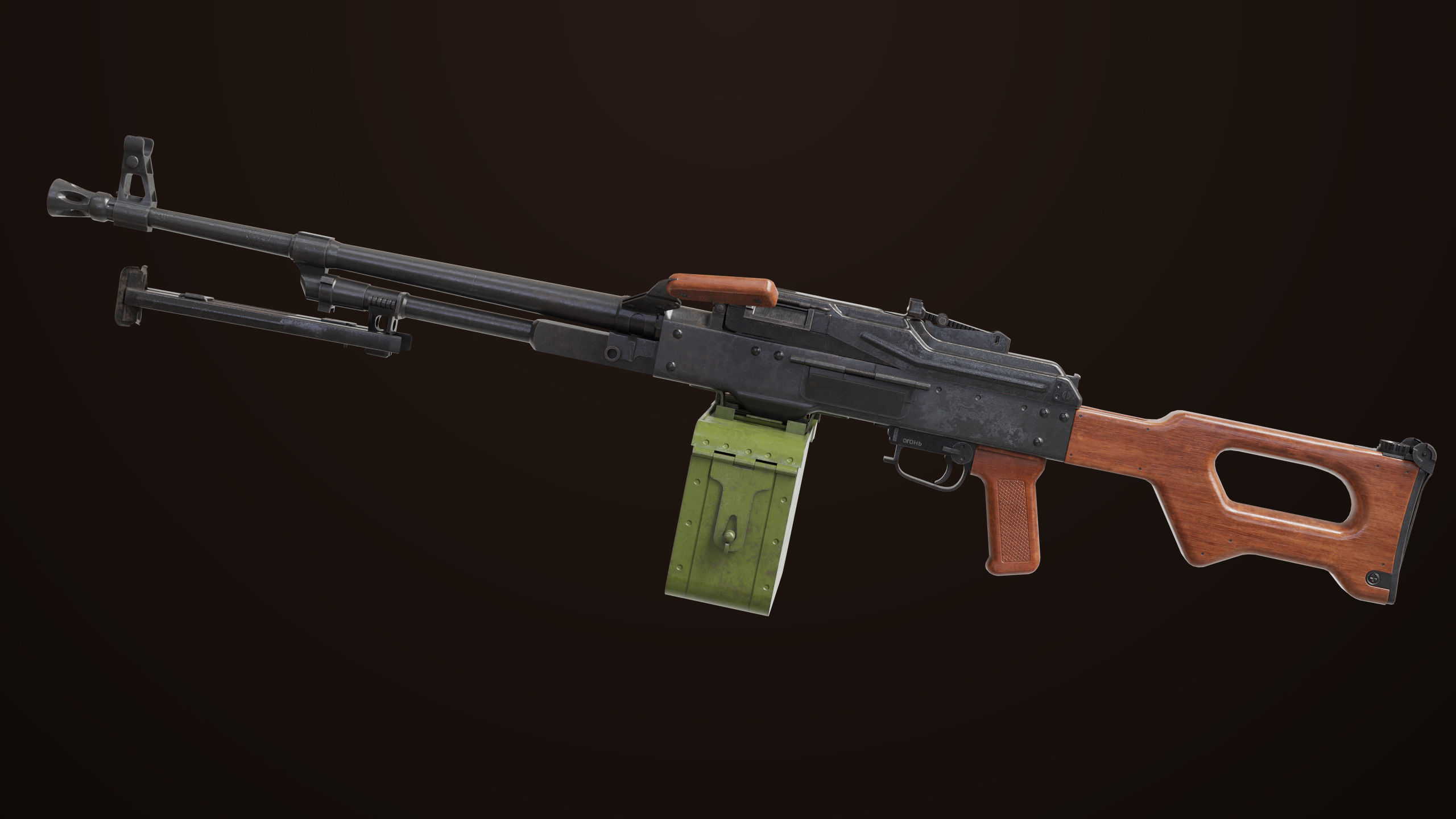 Machine Gun 11 Wood handle All PBR Unity UE Textures Low-poly 3D model_4