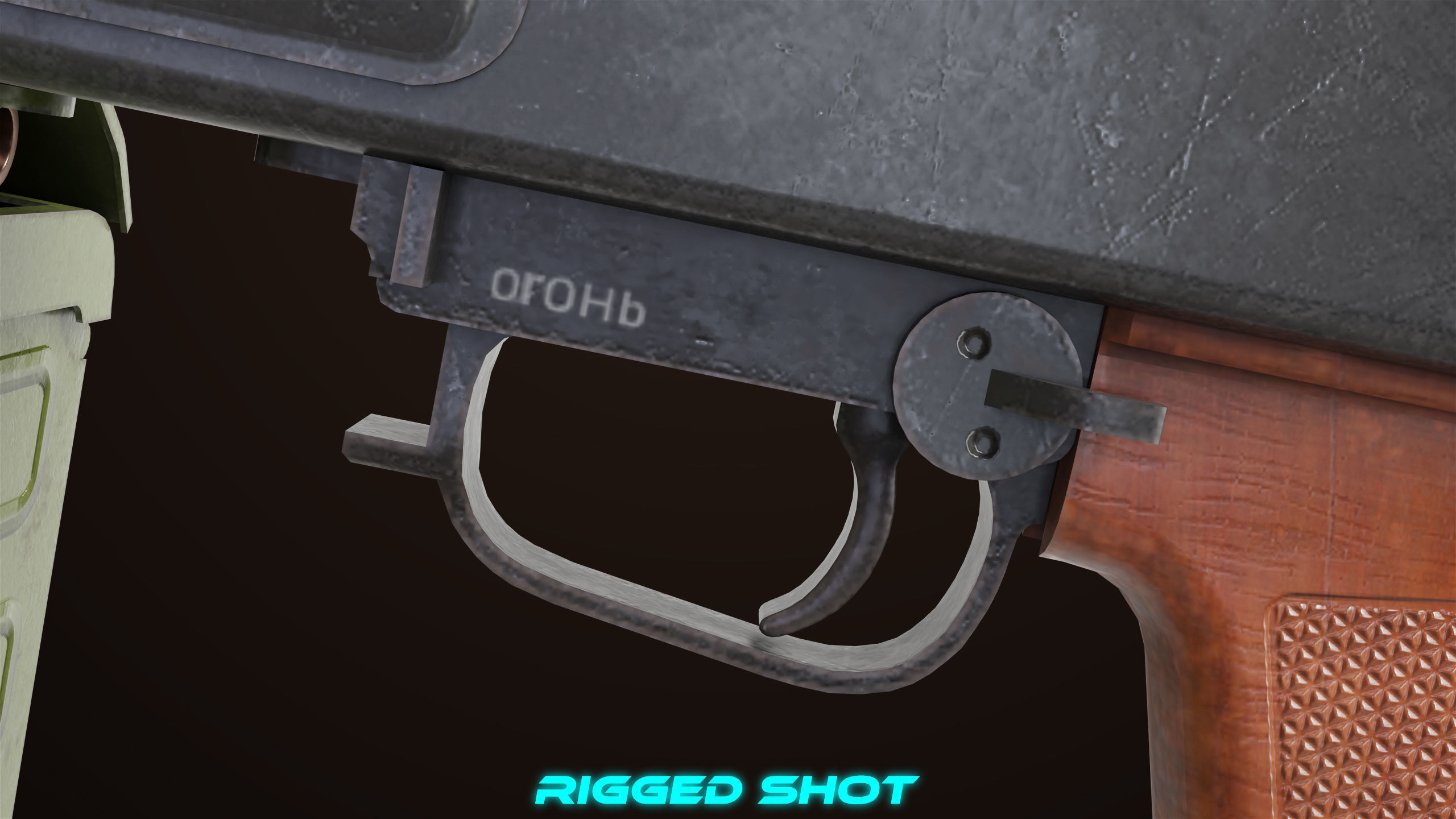 Machine Gun 11 Wood handle All PBR Unity UE Textures Low-poly 3D model_27