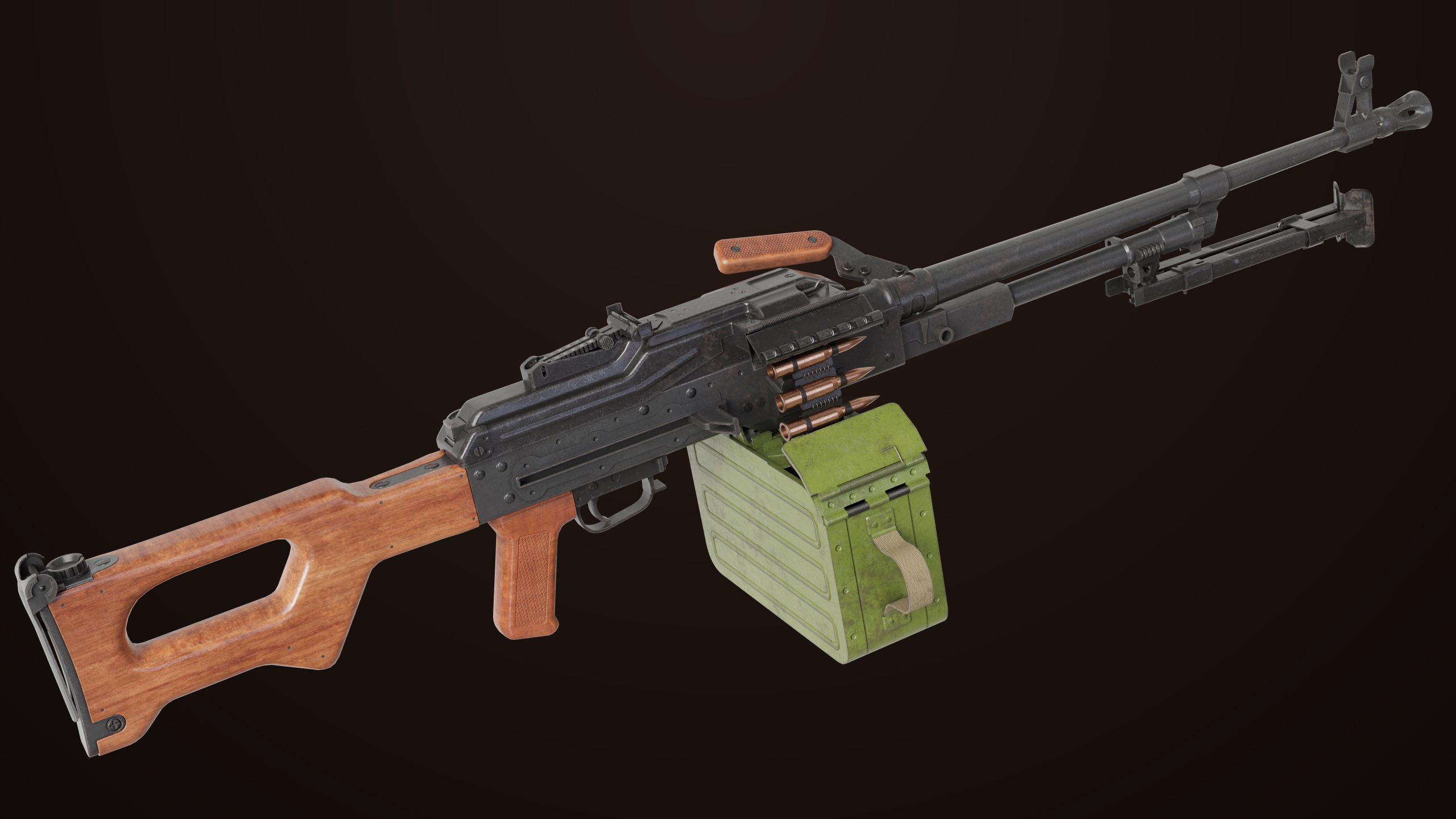 Machine Gun 11 Wood handle All PBR Unity UE Textures Low-poly 3D model_31