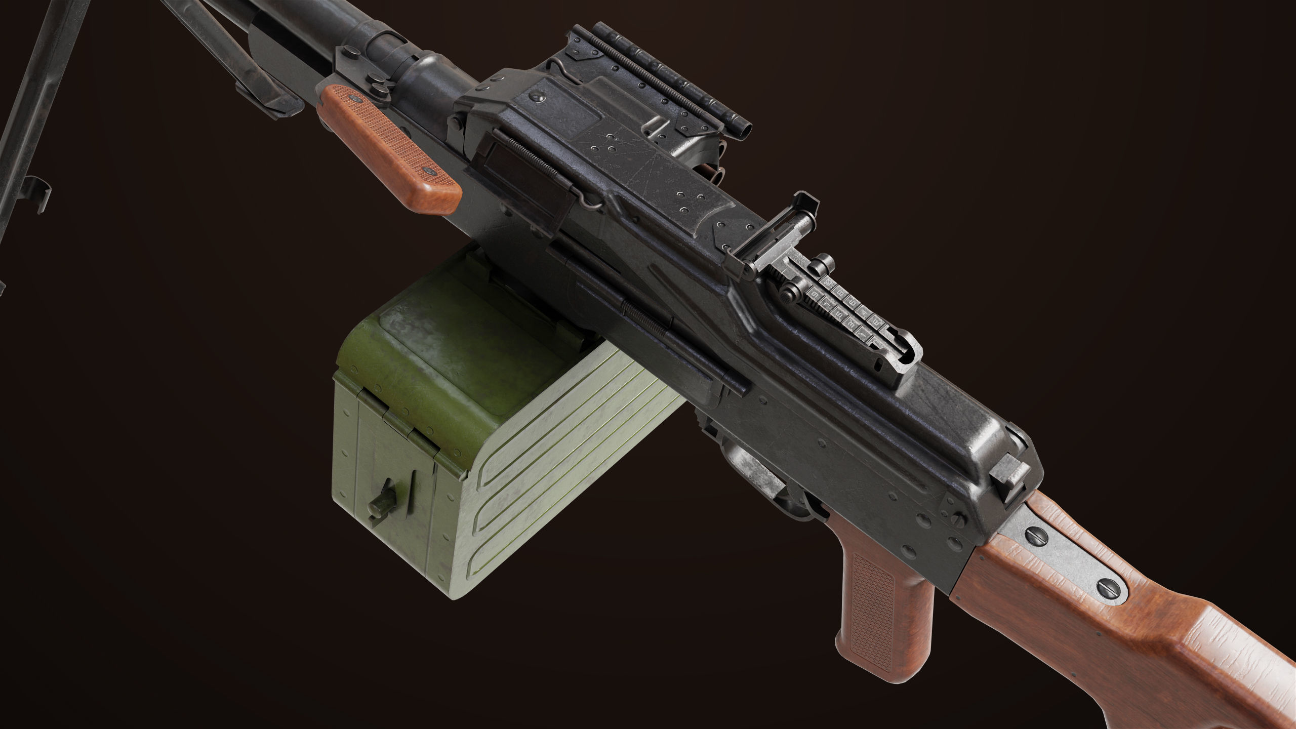 Machine Gun 11 Wood handle All PBR Unity UE Textures Low-poly 3D model_9