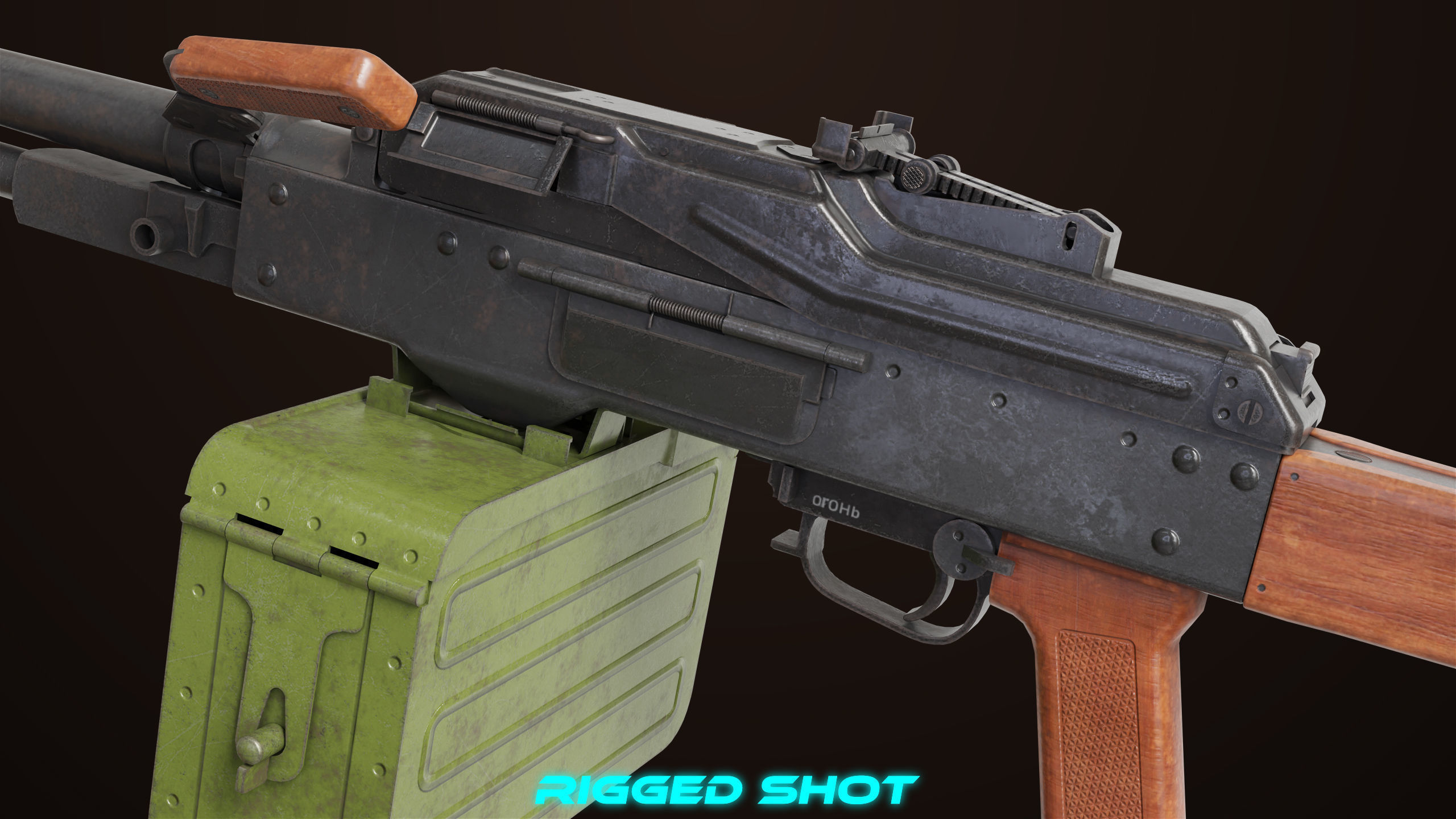 Machine Gun 11 Wood handle All PBR Unity UE Textures Low-poly 3D model_25