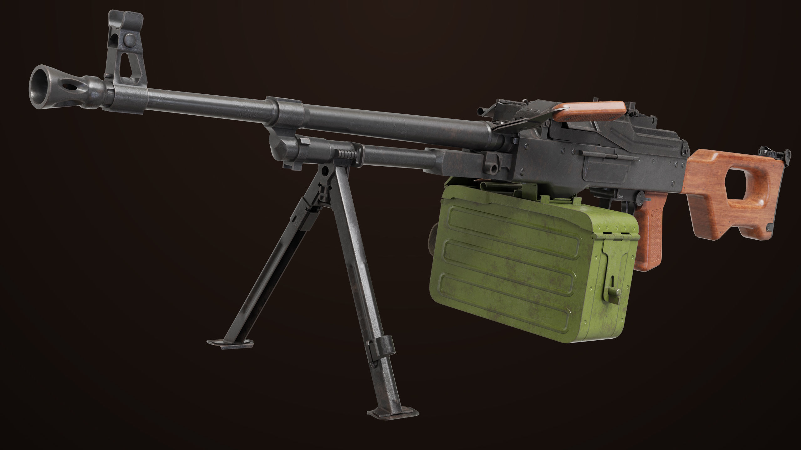 Machine Gun 11 Wood handle All PBR Unity UE Textures Low-poly 3D model_2