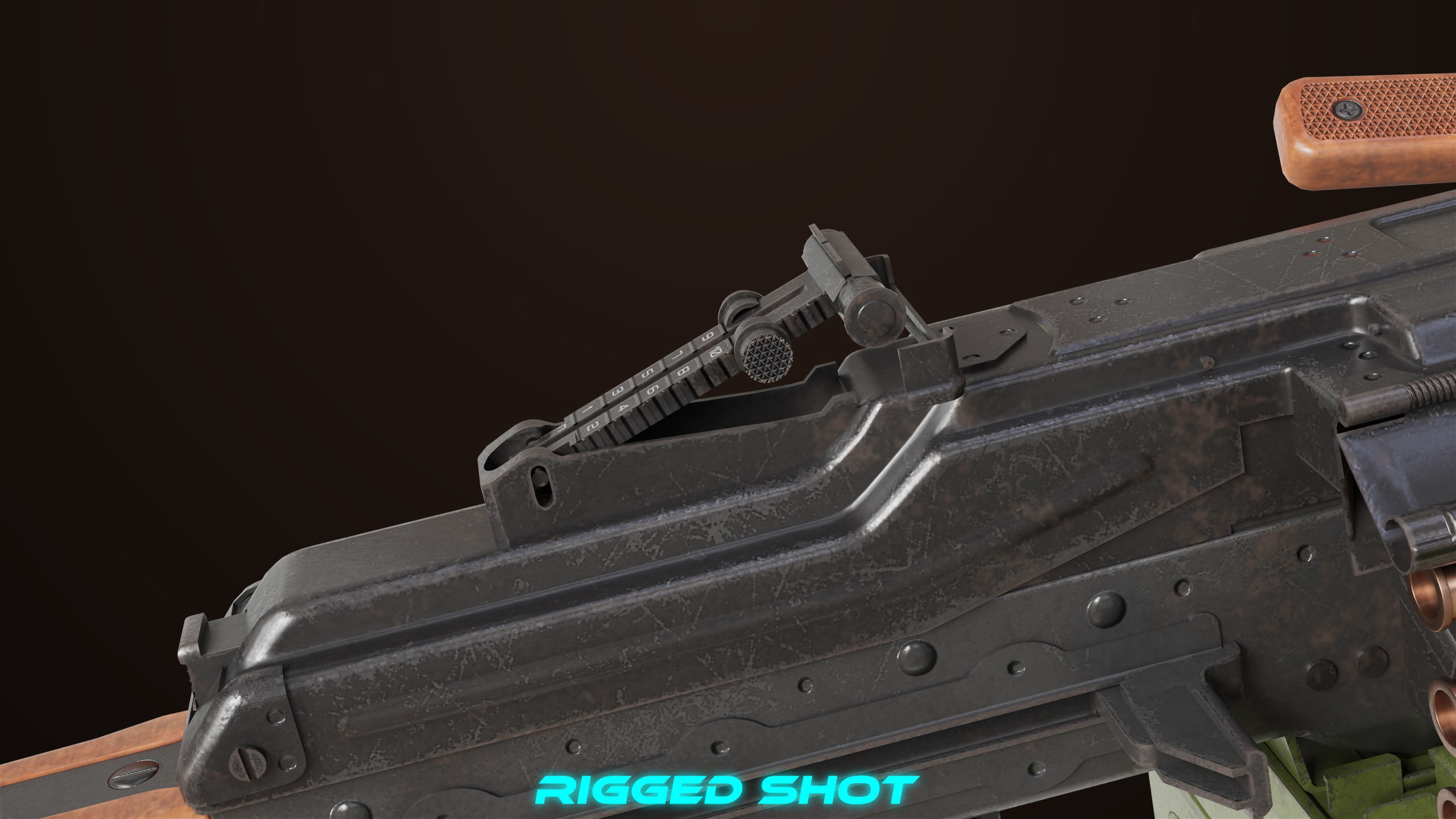 Machine Gun 11 Wood handle All PBR Unity UE Textures Low-poly 3D model_20