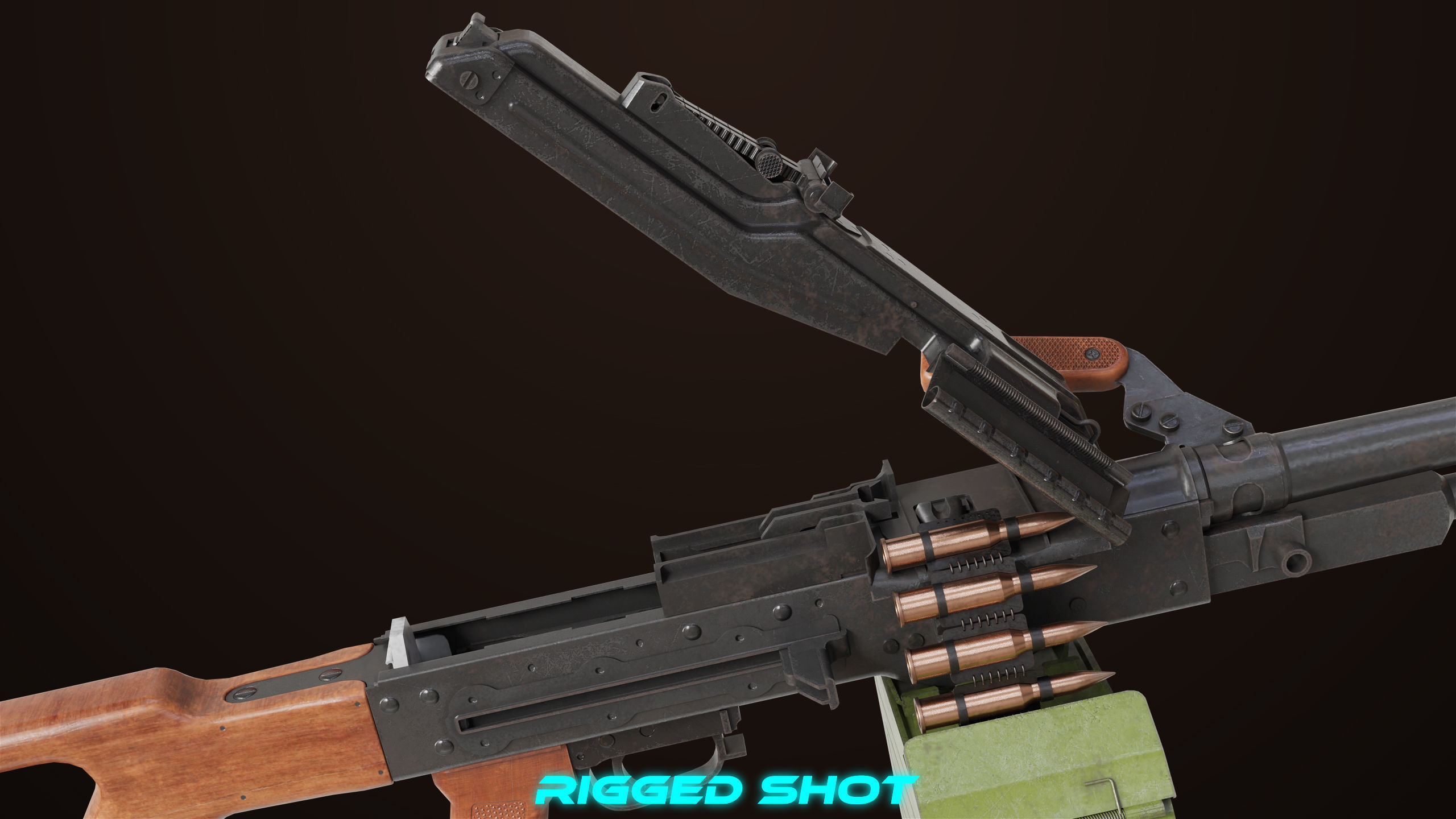 Machine Gun 11 Wood handle All PBR Unity UE Textures Low-poly 3D model_24
