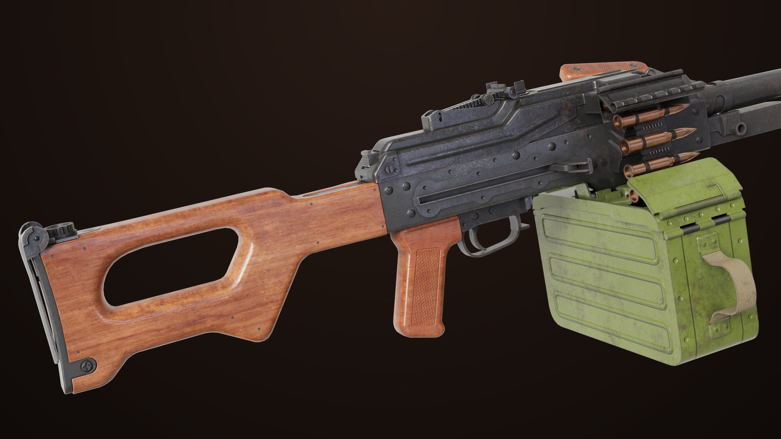 Machine Gun 11 Wood handle All PBR Unity UE Textures Low-poly 3D model_34