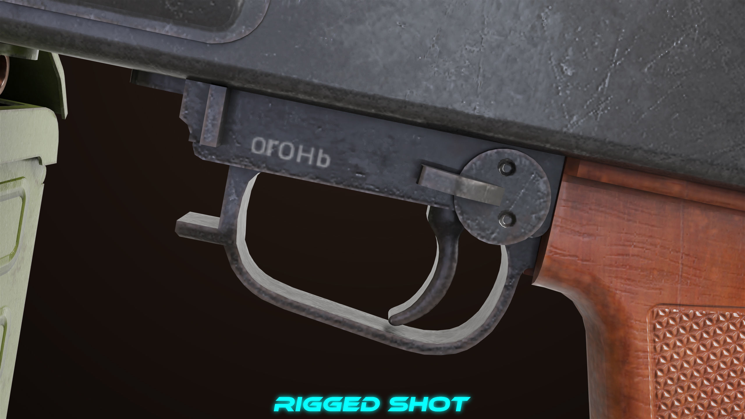 Machine Gun 11 Wood handle All PBR Unity UE Textures Low-poly 3D model_28