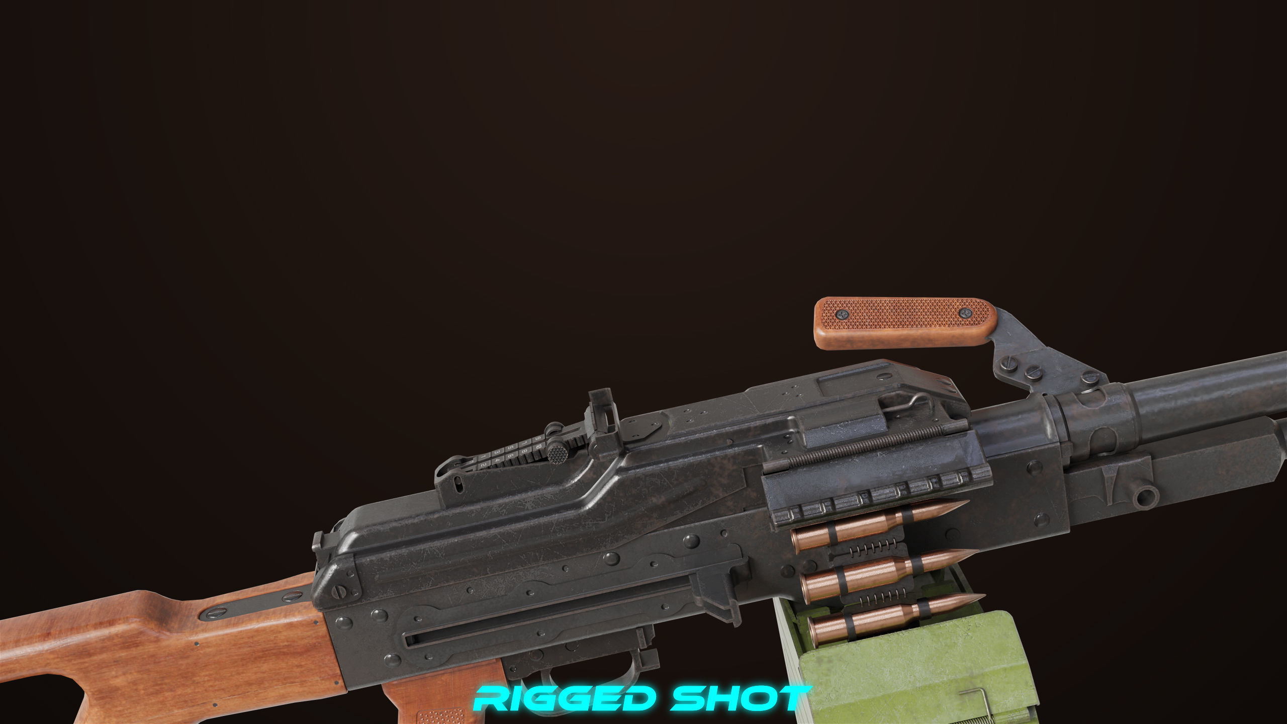 Machine Gun 11 Wood handle All PBR Unity UE Textures Low-poly 3D model_23