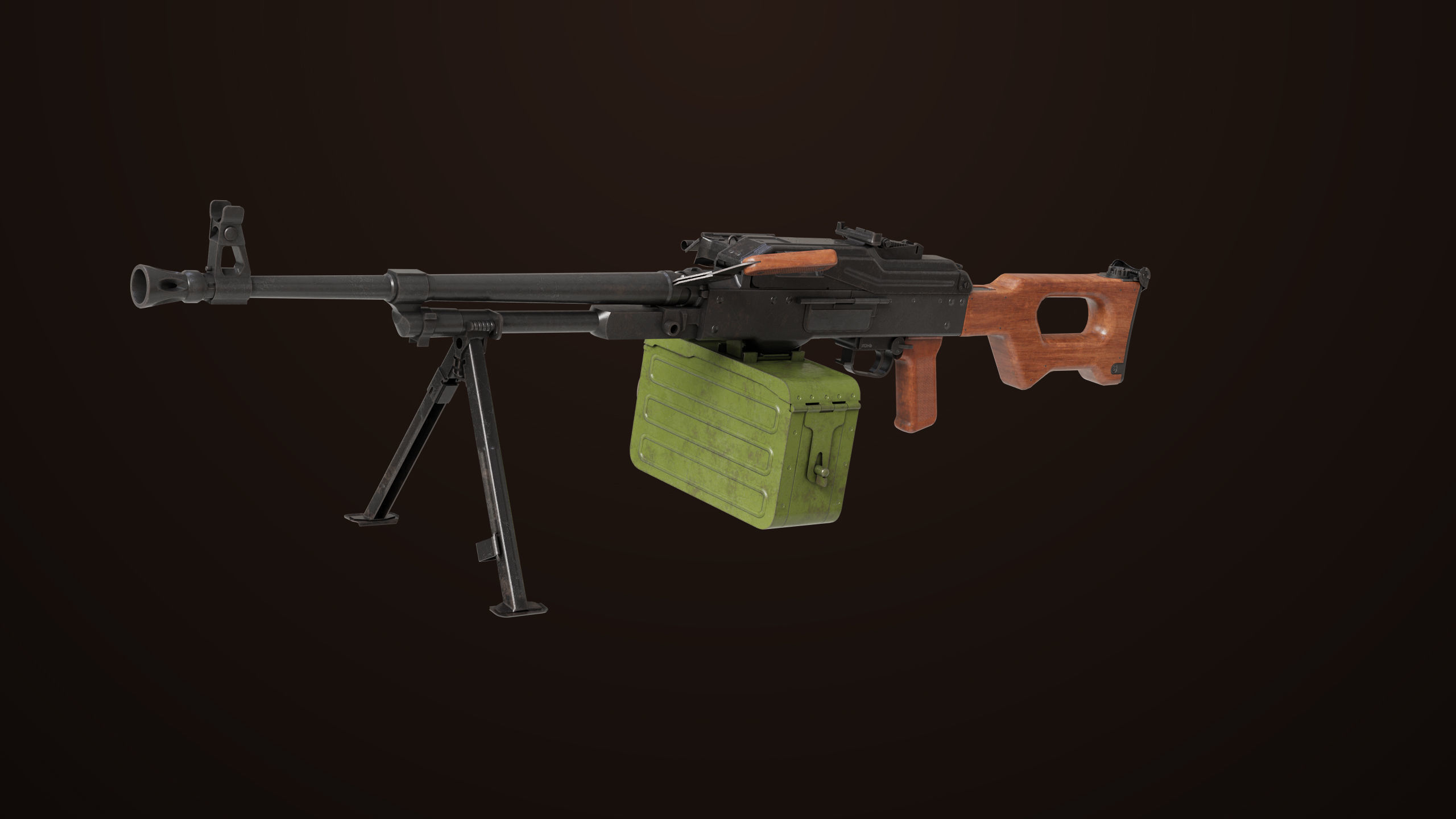 Machine Gun 11 Wood handle All PBR Unity UE Textures Low-poly 3D model_6