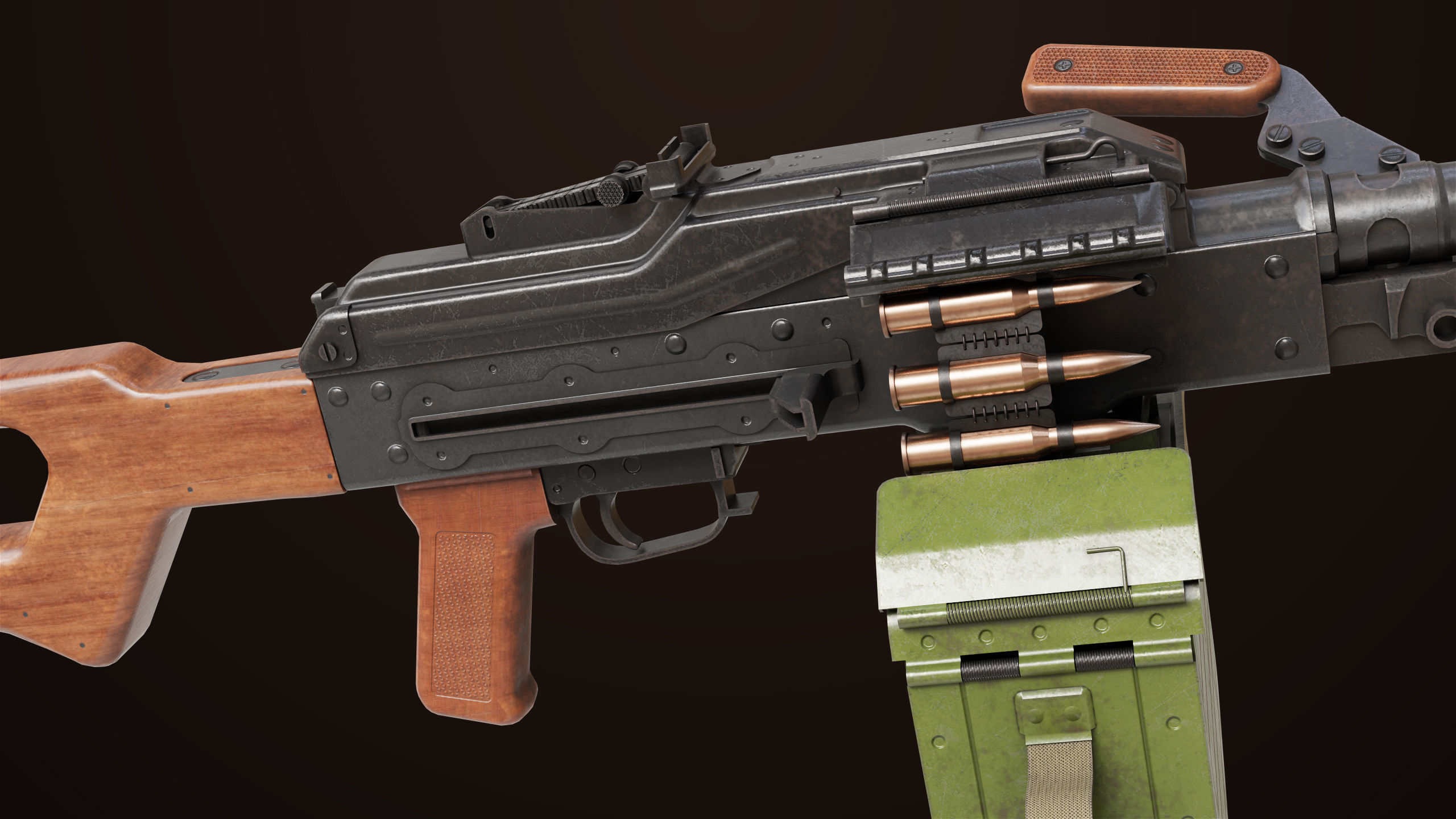 Machine Gun 11 Wood handle All PBR Unity UE Textures Low-poly 3D model_10