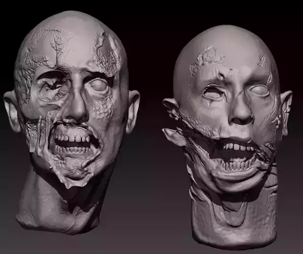 TWO RANDOM ZOMBIES headsculpt 3D print model