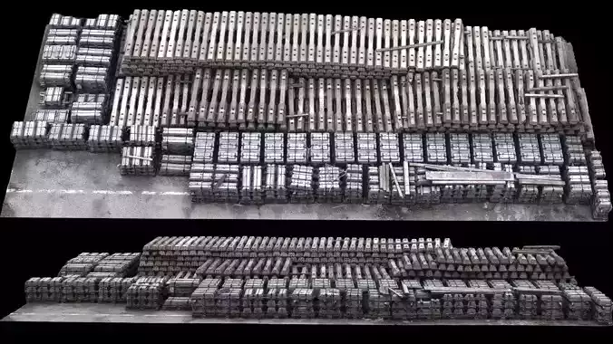 concrete blocks railroad tracks storage photogrammetry