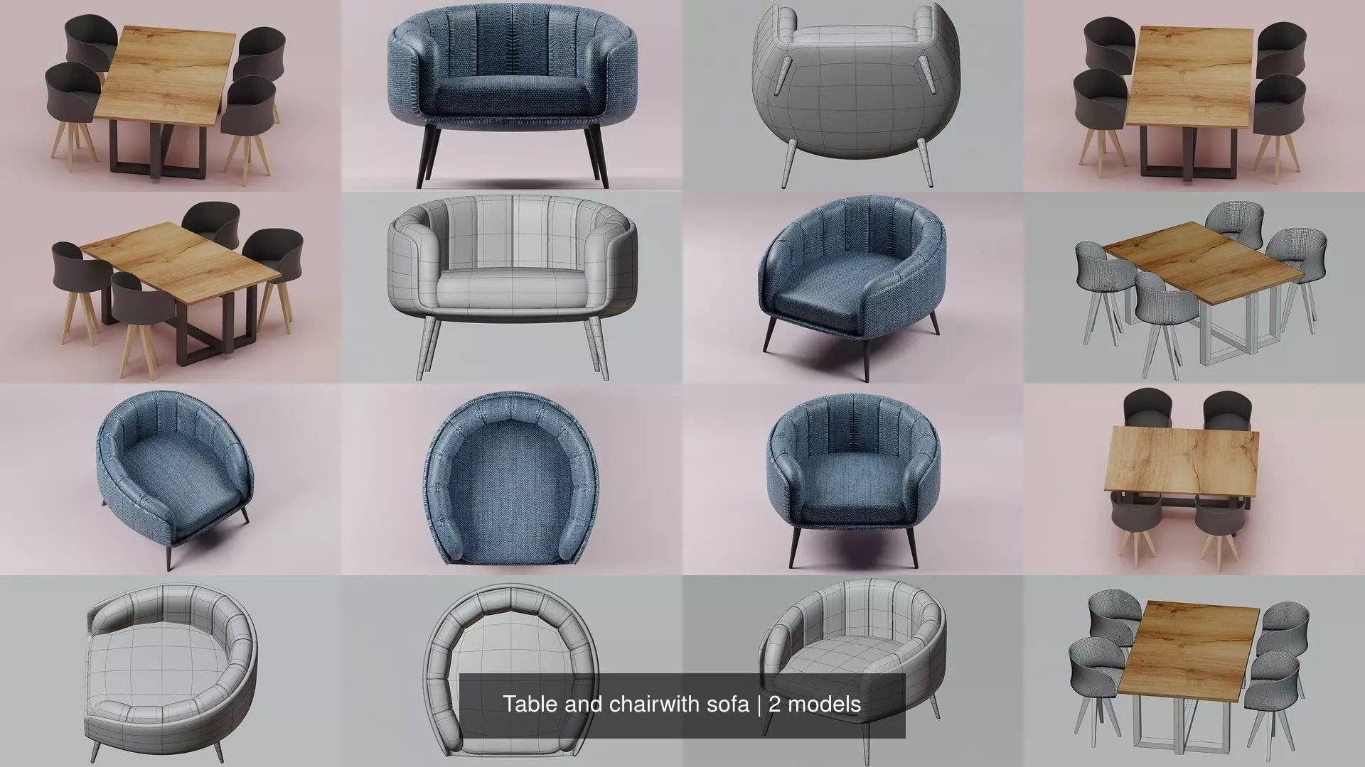 Table and chairwith sofa 3D Model Collection_0