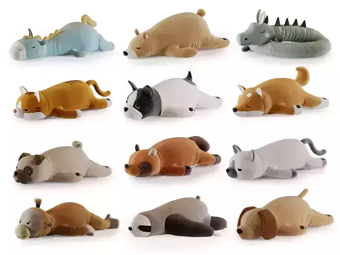Plush Pillows Hugging Toys Set 3D Model Collection