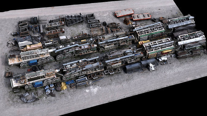 construction-site machinery scrapyard terrain photogrammetry Low-poly 3D model